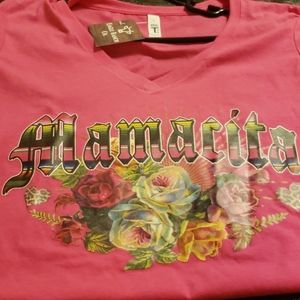 Mamacita/roses hot pink tshirt XL NWT